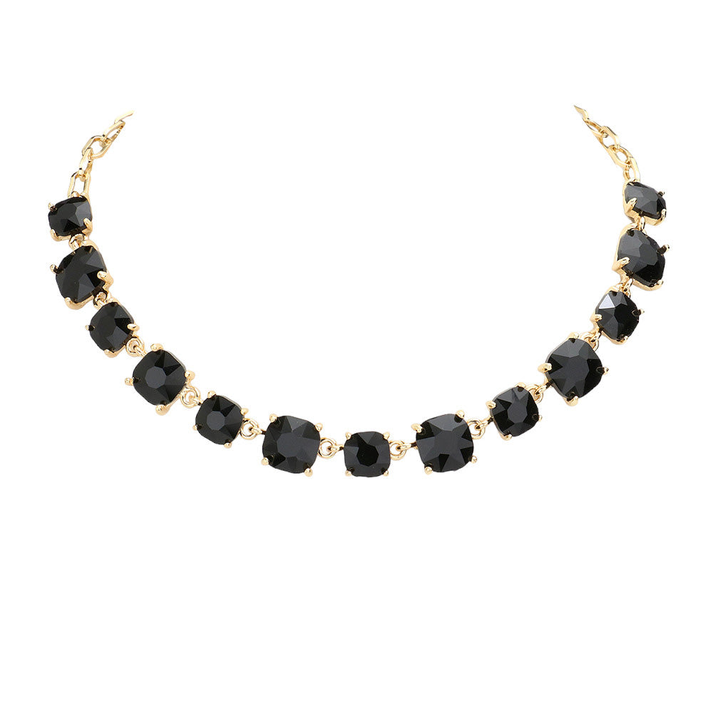 Women's Cushion Square Stone Link Evening Necklace