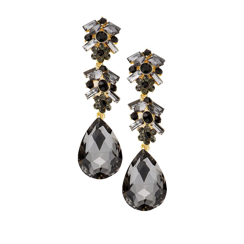 Chunky Pear Crystal Floral Evening Drop Earrings