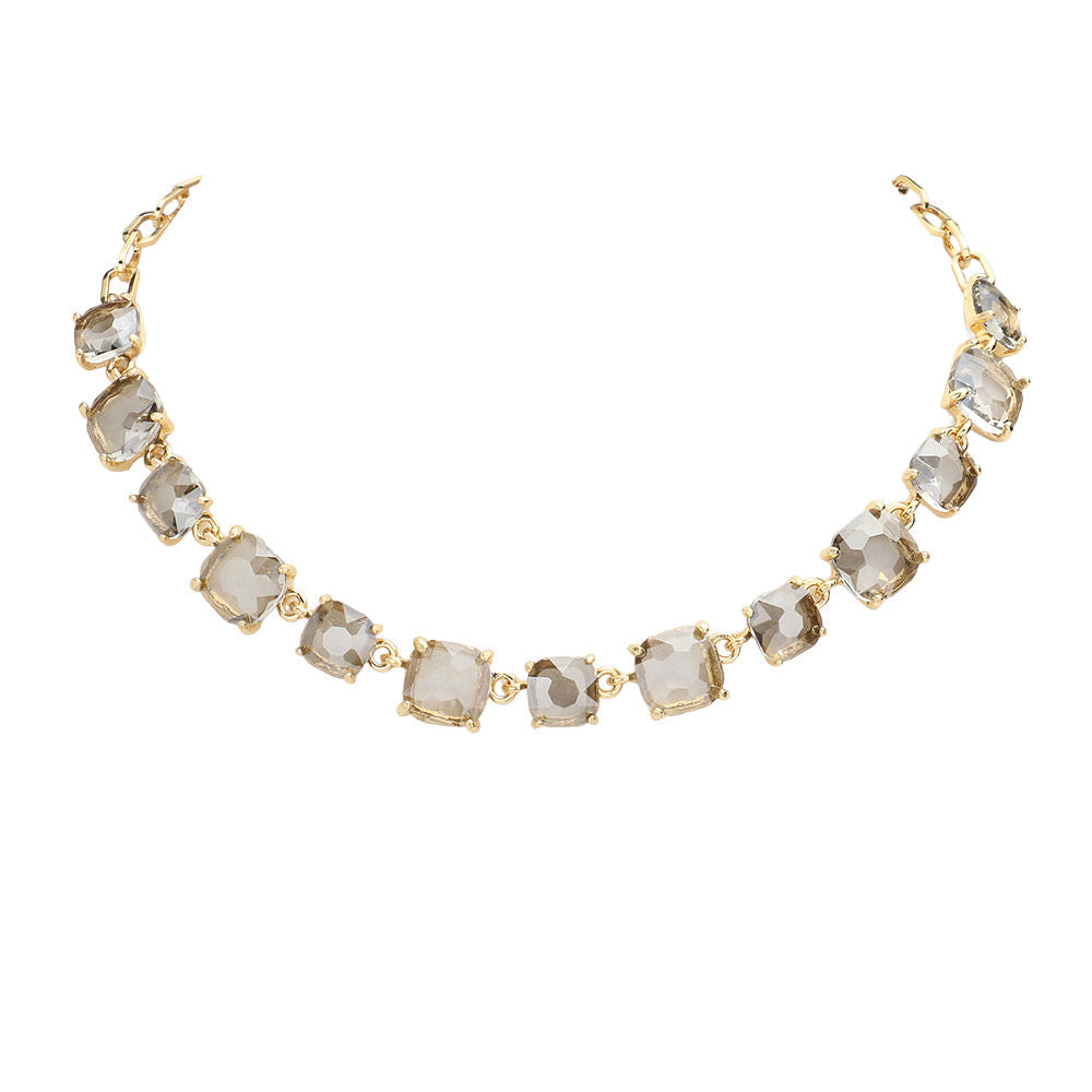 Women's Cushion Square Stone Link Evening Necklace