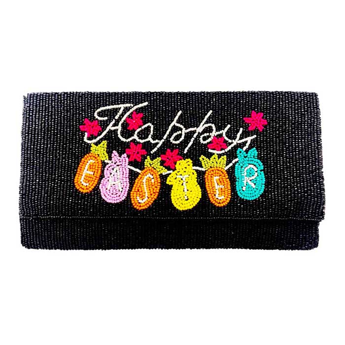 Happy Easter Message Bunny Seed Beaded Clutch Crossbody Bag