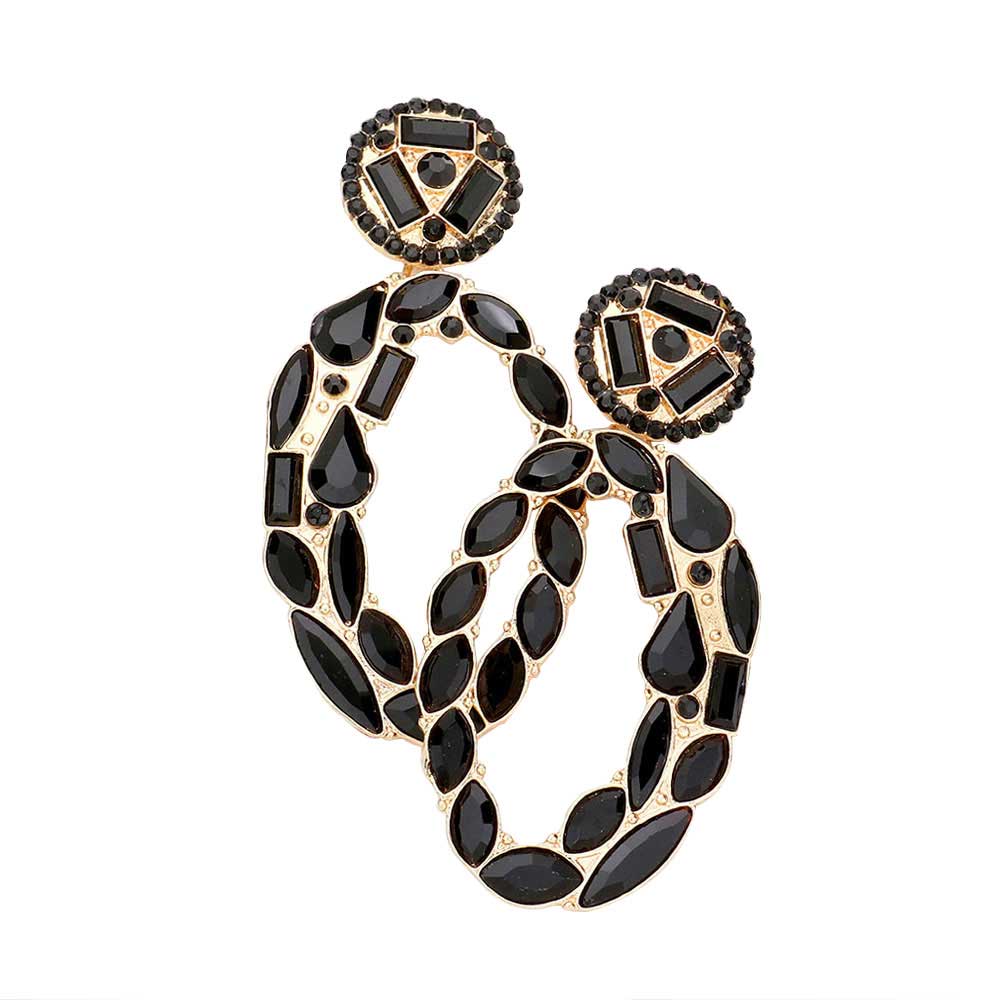 Marquise Round Rectangular Stone Cluster Evening Earrings