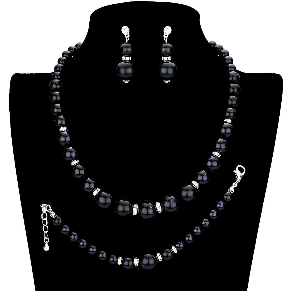 3PCS Pearl Necklace Bracelet Set