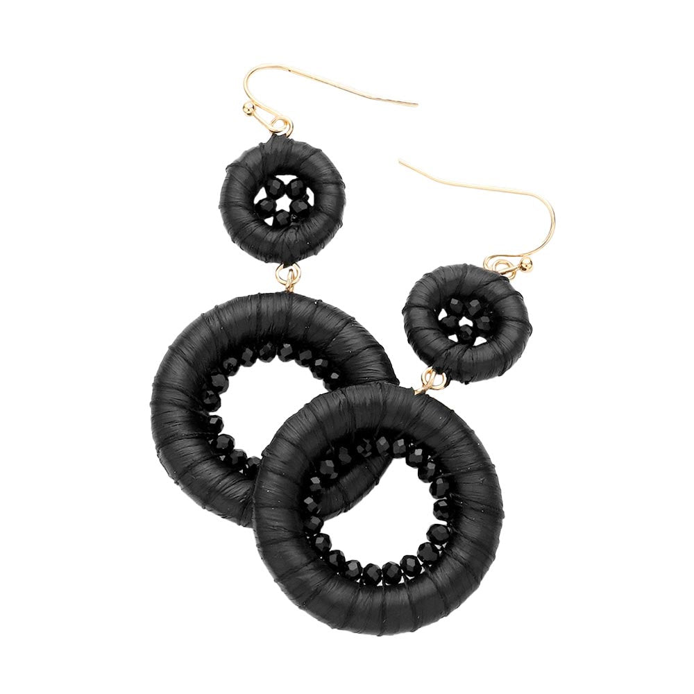 Raffia Wrapped Faceted Bead Embellished Dangle Earrings