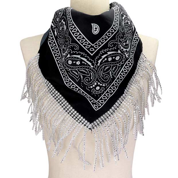 Women's Rhinestone Like Fringe Cowgirl Bandana Scarf
