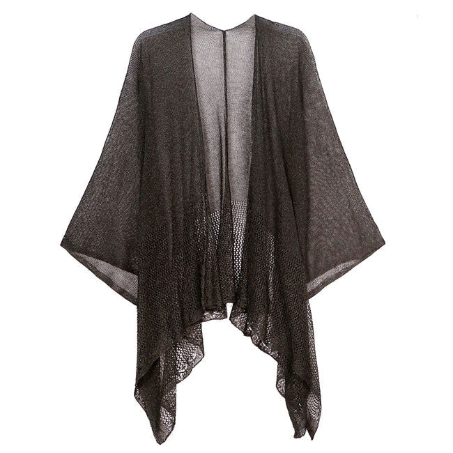 Solid Knitted Mesh Trimmed Ruana
