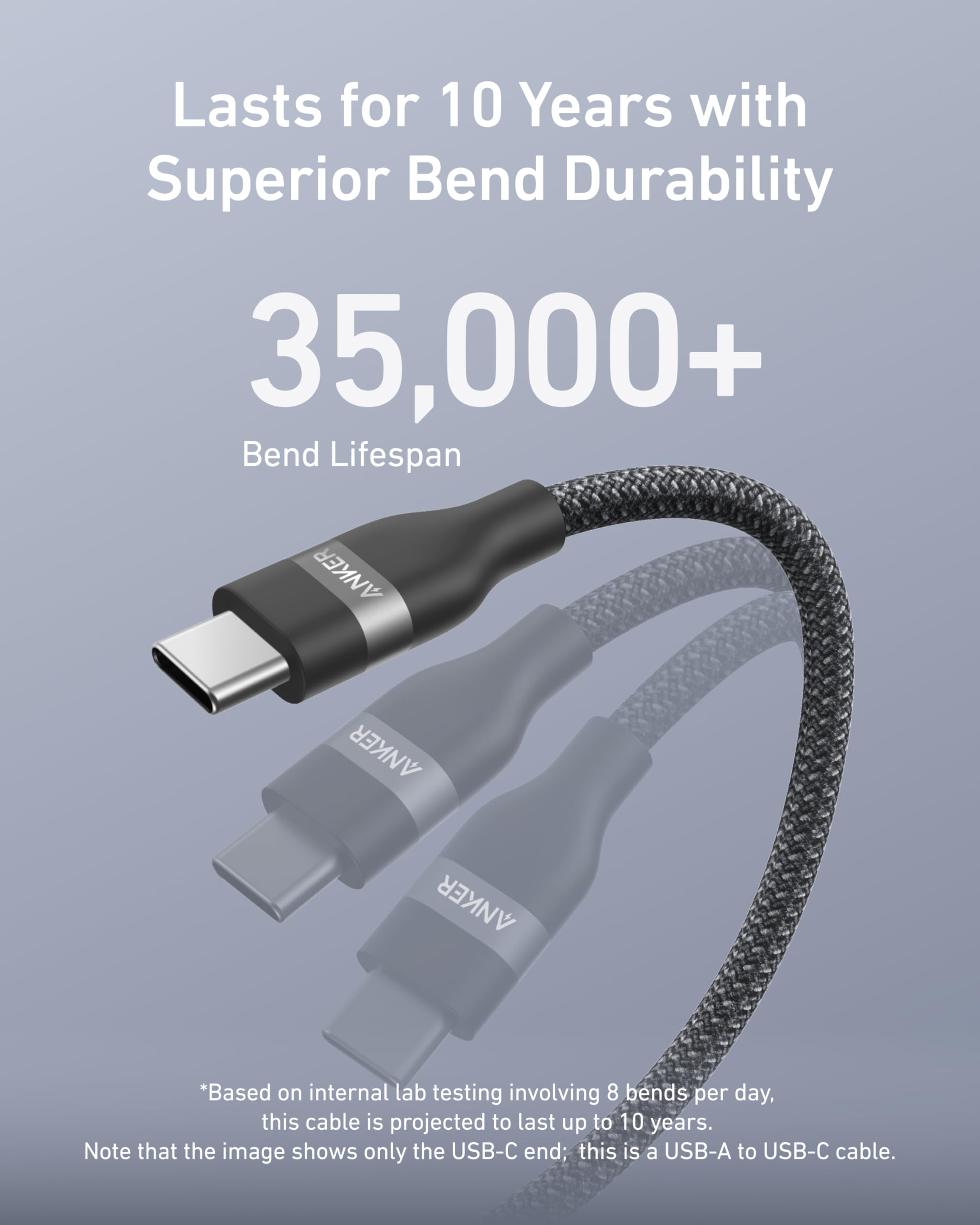 Câble Anker USB-A vers USB-C (0,9 m / 1,8 m, tressé recyclé)