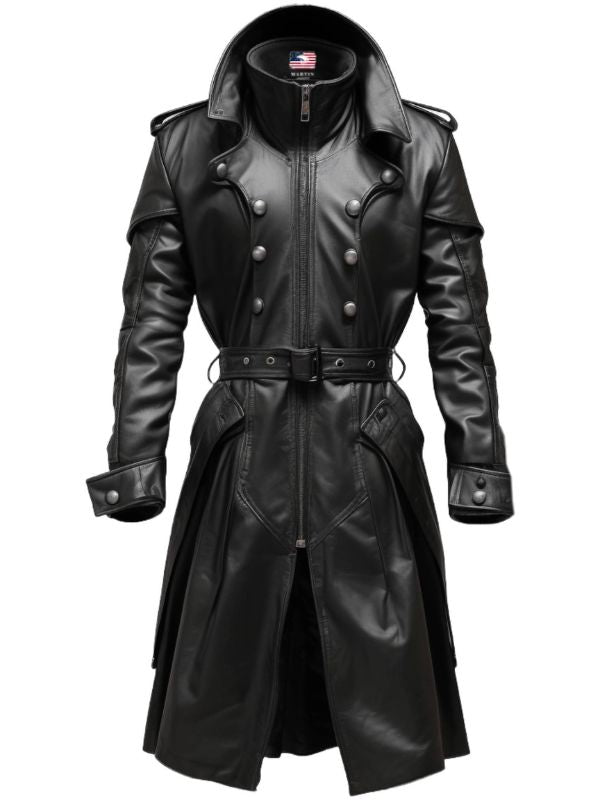 Black Stylish Leather Hooded Coat
