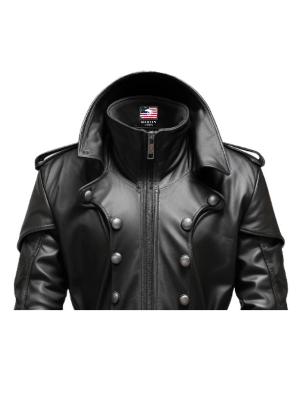Black Stylish Leather Hooded Coat