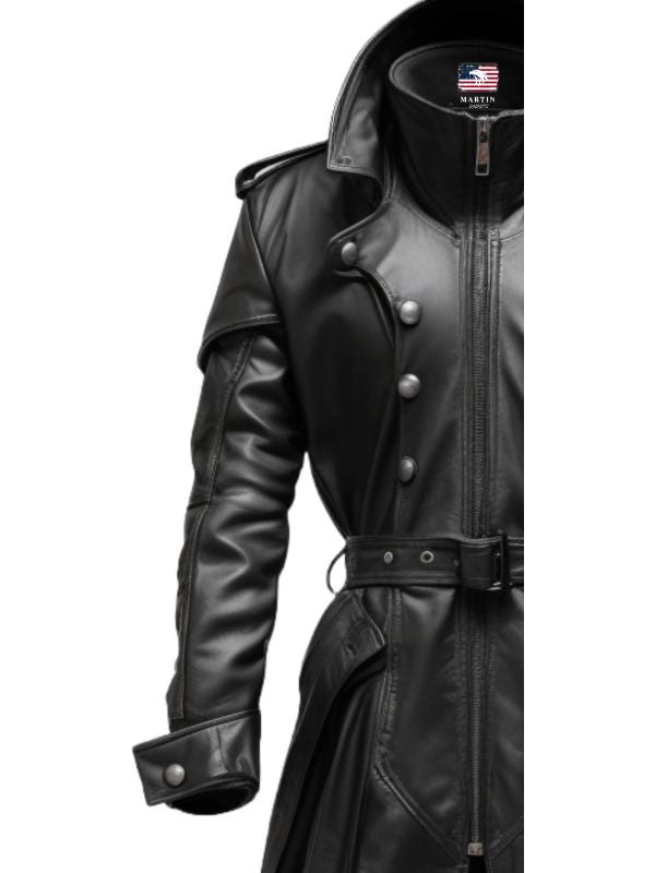 Black Stylish Leather Hooded Coat
