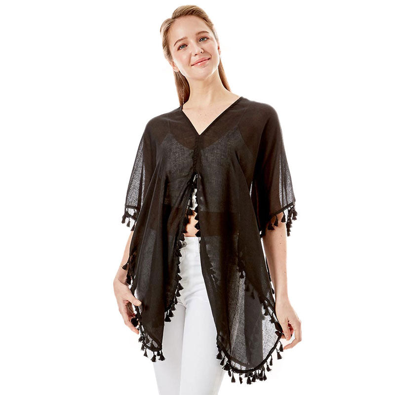 Tassel Trimmed Solid Cover Up