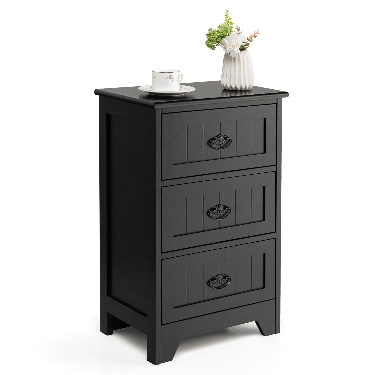 Farmhouse Nightstand with 3 Storage Drawers and Handles