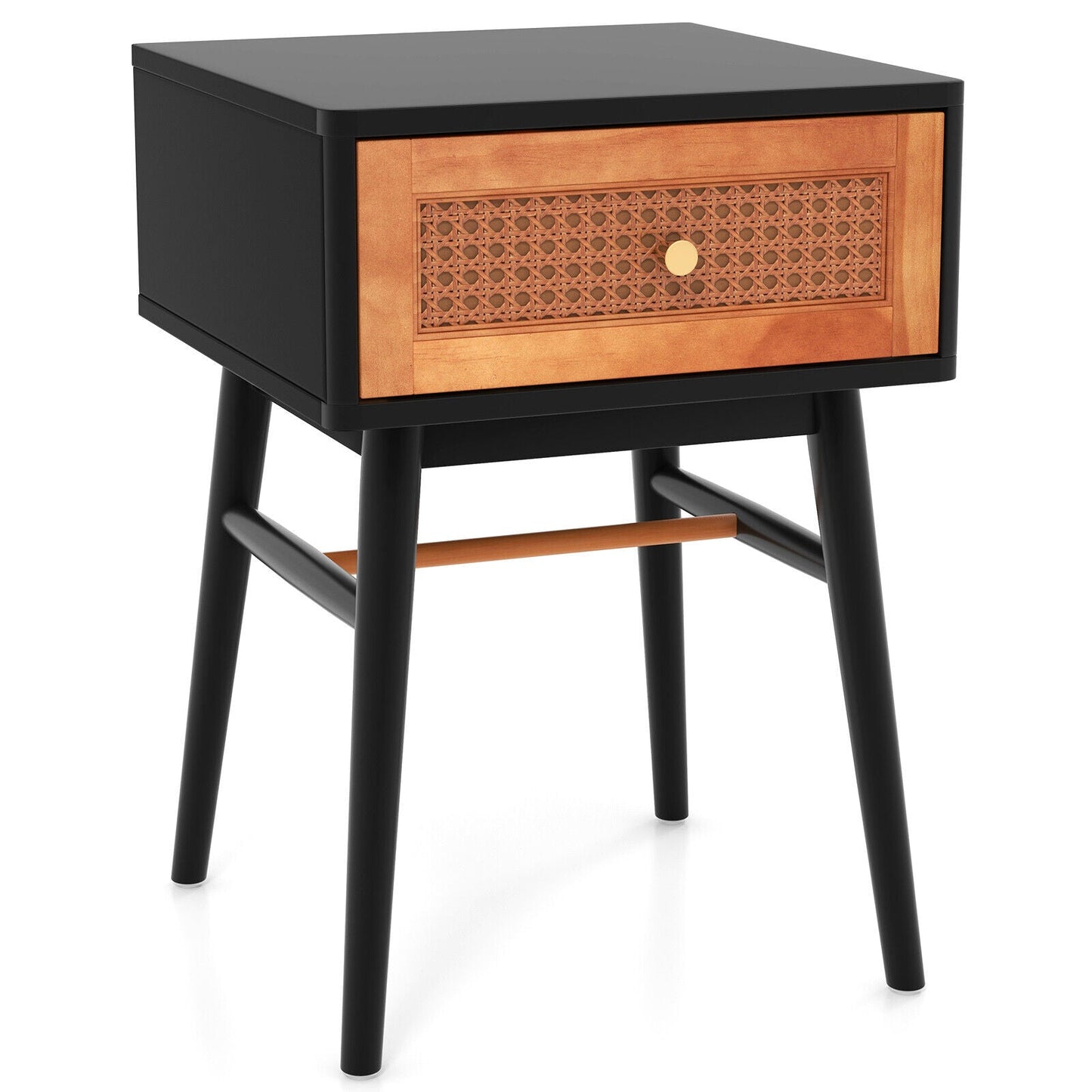 1-Drawer Modern Bedside Table with Solid Wood Legs