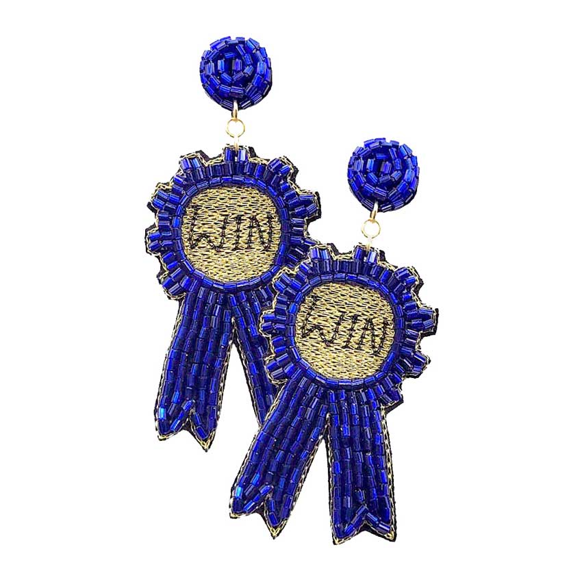 Felt Back Beaded Sports Winning Badge Dangle Earrings
