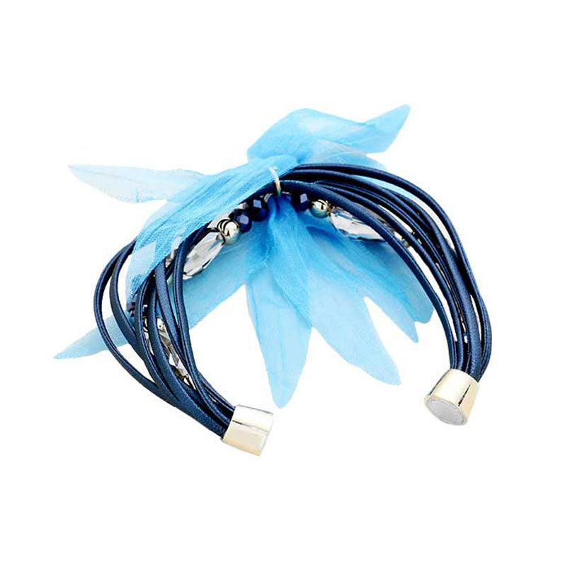 Multi Strand Cord Beaded Mesh Flower Magnetic Bracelet