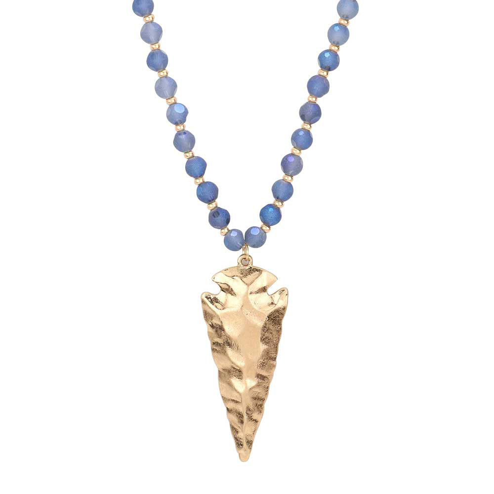 Hammered Metal Arrow Pendant Faceted Beads Long Necklace