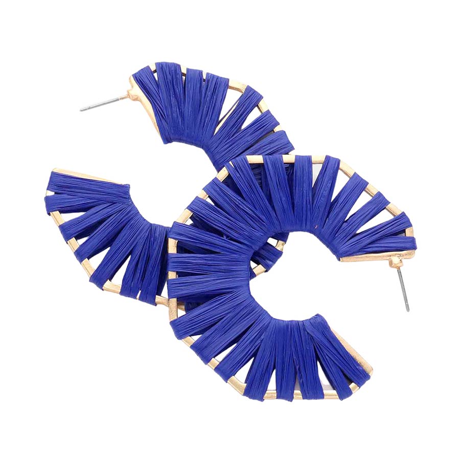 Raffia Wrapped Octagon Hoop Earrings