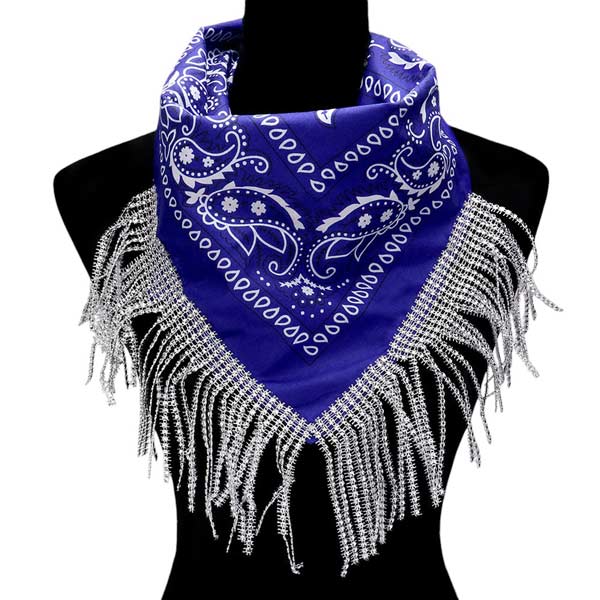 Women's Rhinestone Like Fringe Cowgirl Bandana Scarf