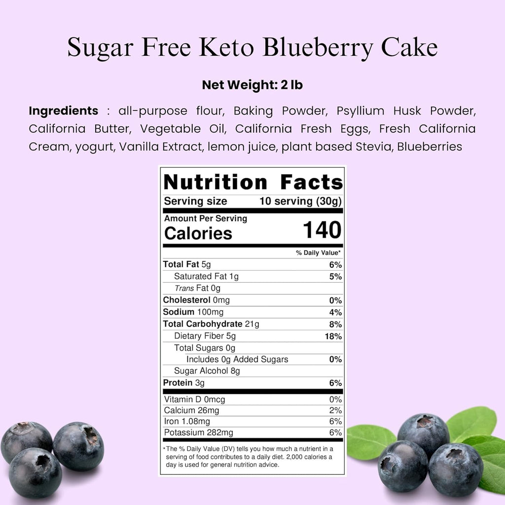 Andy Anand Sugar-Free Dunked Blueberry Cake, 2.5 lb – Keto & Diabetic-Friendly, Fresh Blueberry Juice Infused, No Preservatives Gift Box