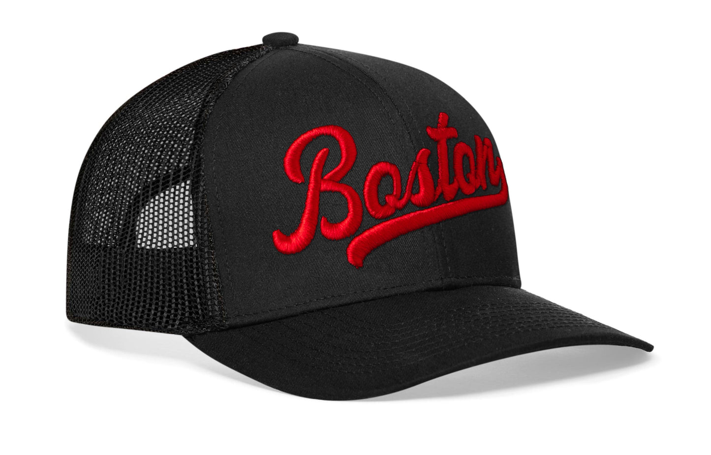 Boston Red Script Trucker Hat  |  Massachusetts Snapback