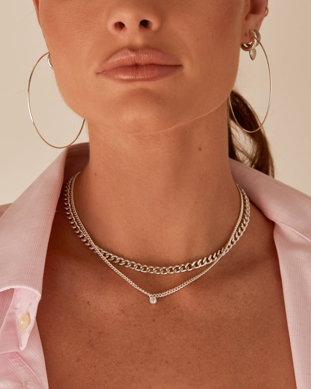 Bardot Stud Charm Necklace- Silver (Ships Late September)