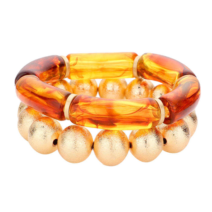 2PCS Resin Metal Ball Stretch Bracelets