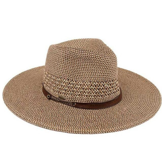 C.C Women's Faux Leather String Paper Straw Panama Hat Sun