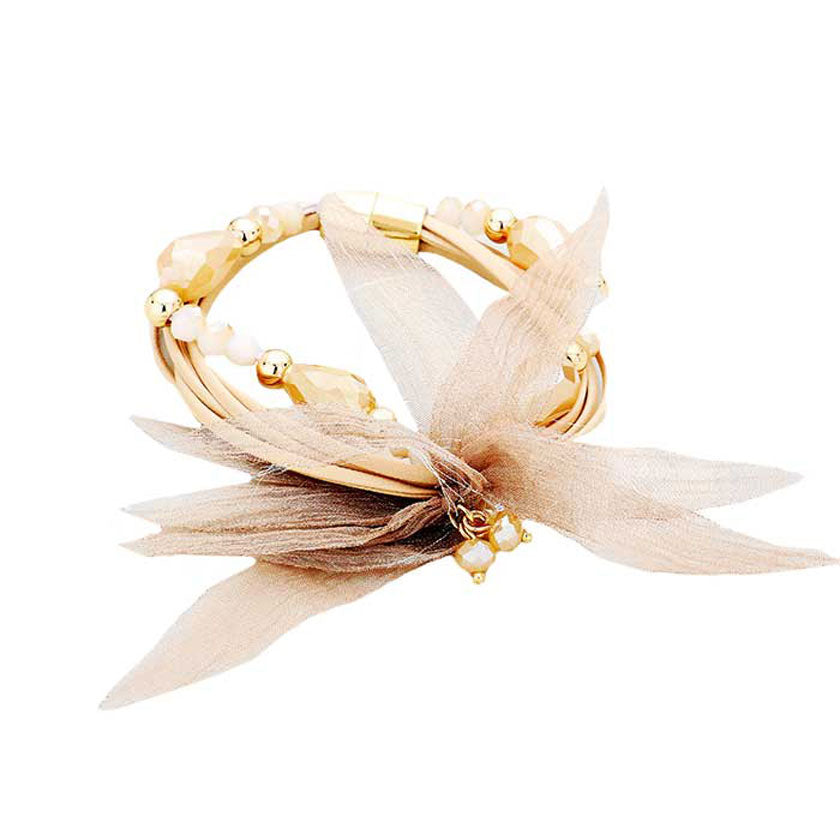 Multi Strand Cord Beaded Mesh Flower Magnetic Bracelet