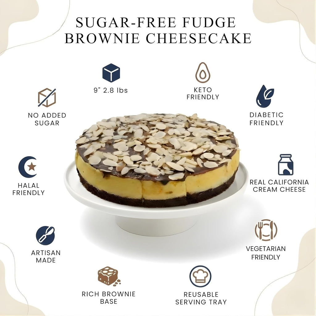 Andy Anand Fudge Brownie Cheesecake, 9-Inch, 2.8 lb – Halal, Real California Cream Cheese, No Preservatives, Birthday & Holiday Gift Box