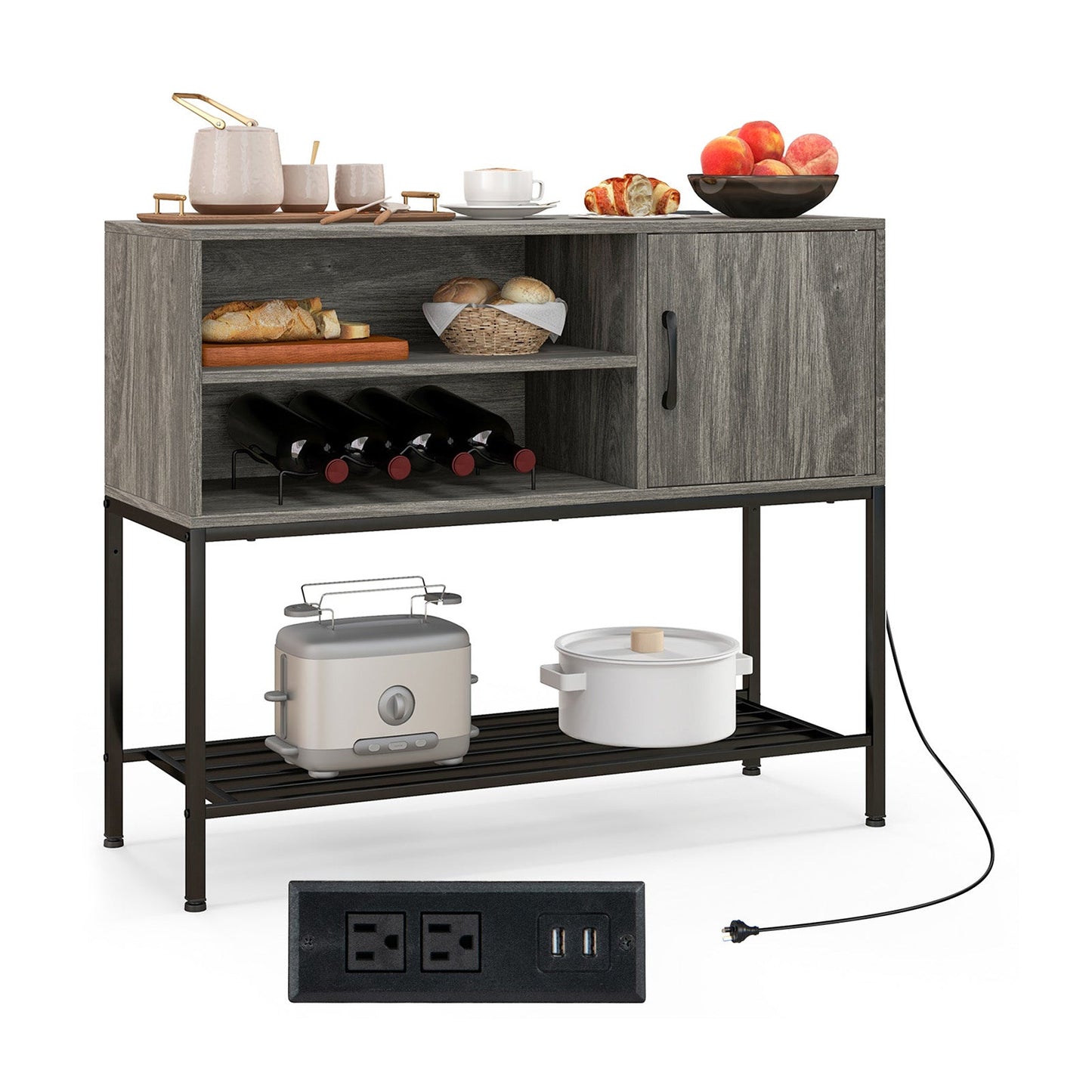 Buffet Sideboard Coffee Bar Cabinet with Power Outlets and USB Ports