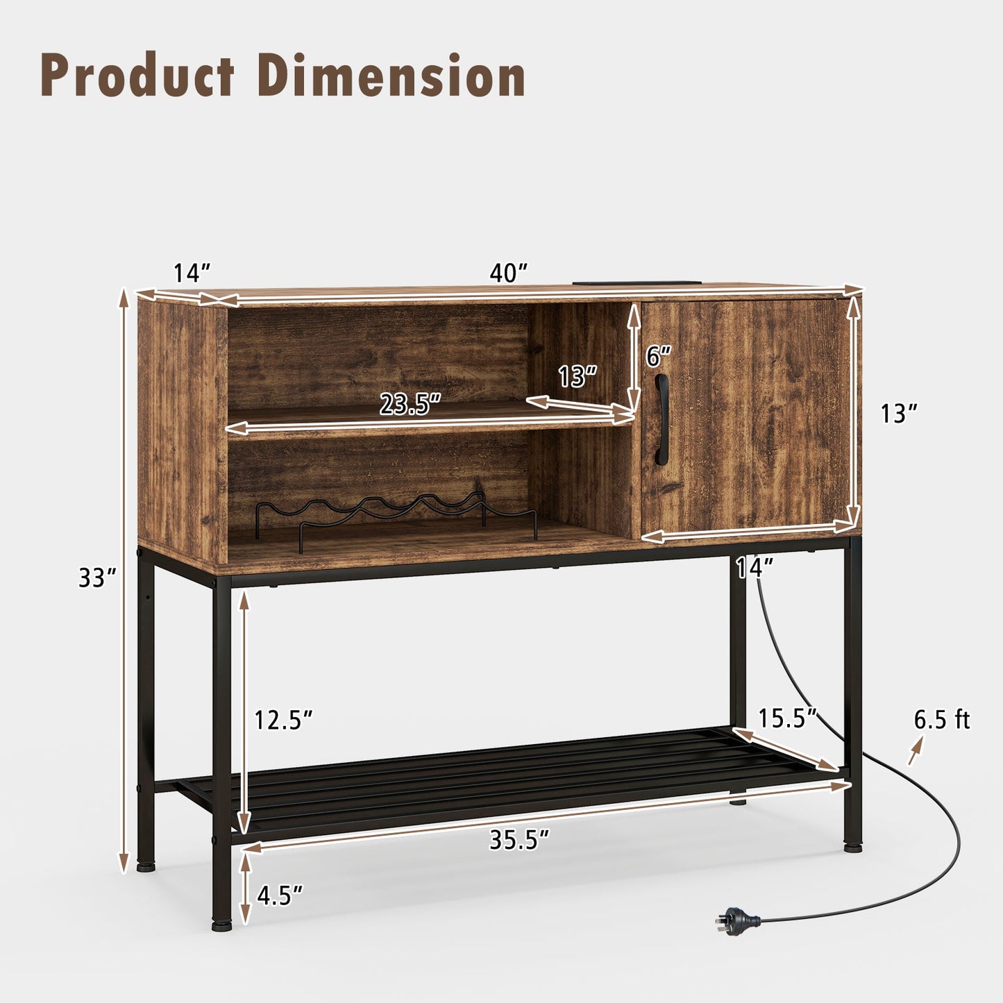 Buffet Sideboard Coffee Bar Cabinet with Power Outlets and USB Ports