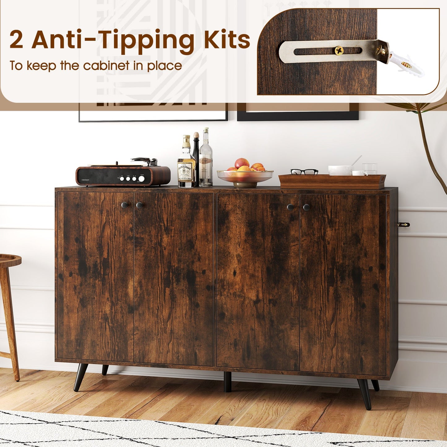 Buffet Sideboard Mid Century Modern Storage Cabinet with Adjustable Shelves