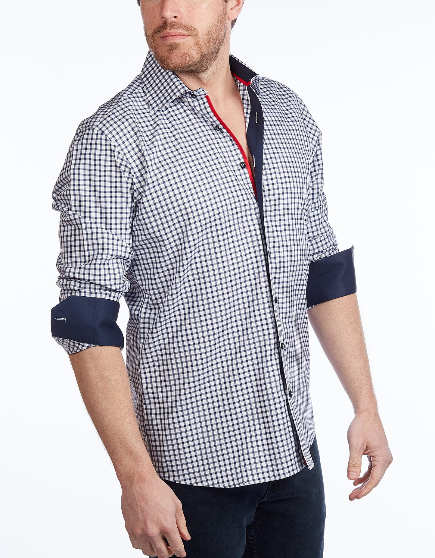 Button-Up Shirt //  - Contemporary Fit - contrast  trimming- final sale - Size Small