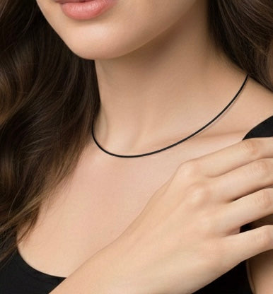C015B Black Structured Wire Choker Chain Necklace/ 1.2mm (An exclusive clasp design)