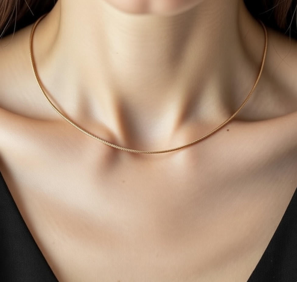 C015RG Rose Gold Structured Wire Choker Chain Necklace/ 1.2mm (An exclusive clasp design)