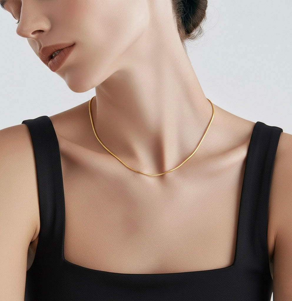 C030G B.Tiff Gold Coil Chain Necklace, 1.2mm/ 1.5mm (An exclusive clasp design)