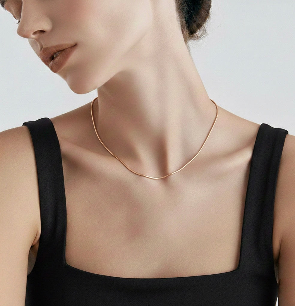 C030RG B.Tiff Rose Gold Coil Chain Necklace, 1.2mm/ 1.5mm (An exclusive clasp design)