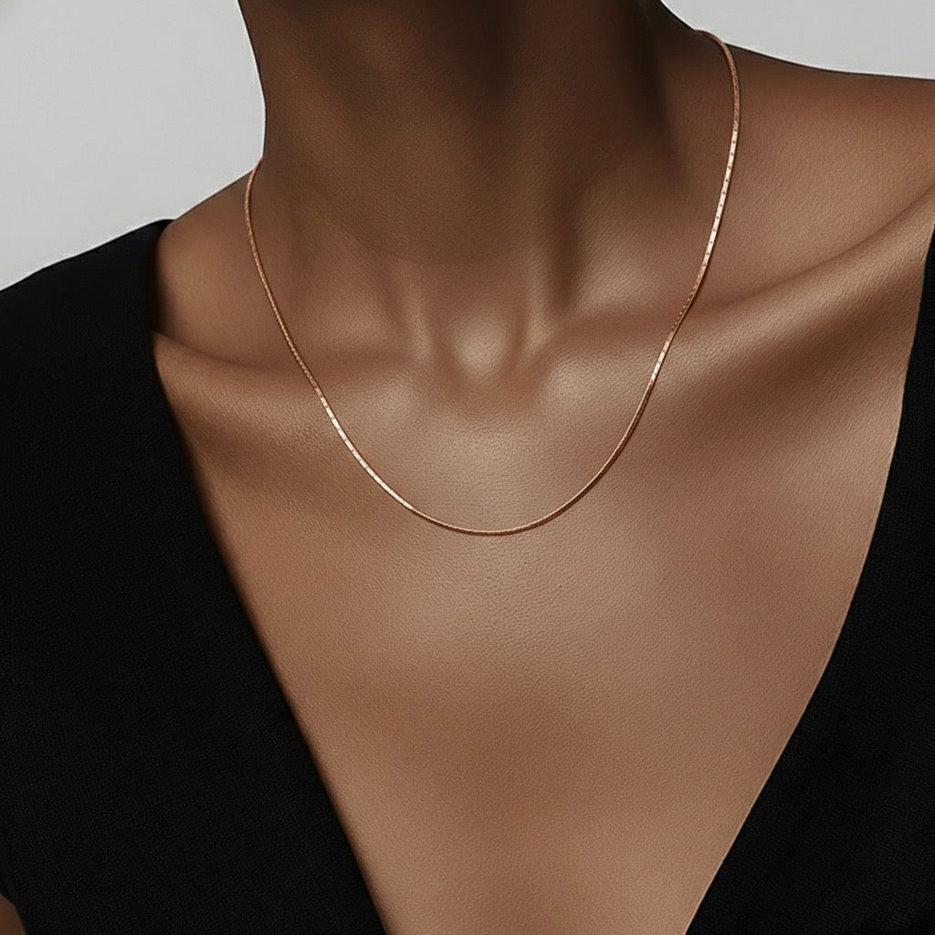 C031RG B.Tiff Rose Gold Diamond Cut Chain Necklace/ 1.3mm (An exclusive clasp design)