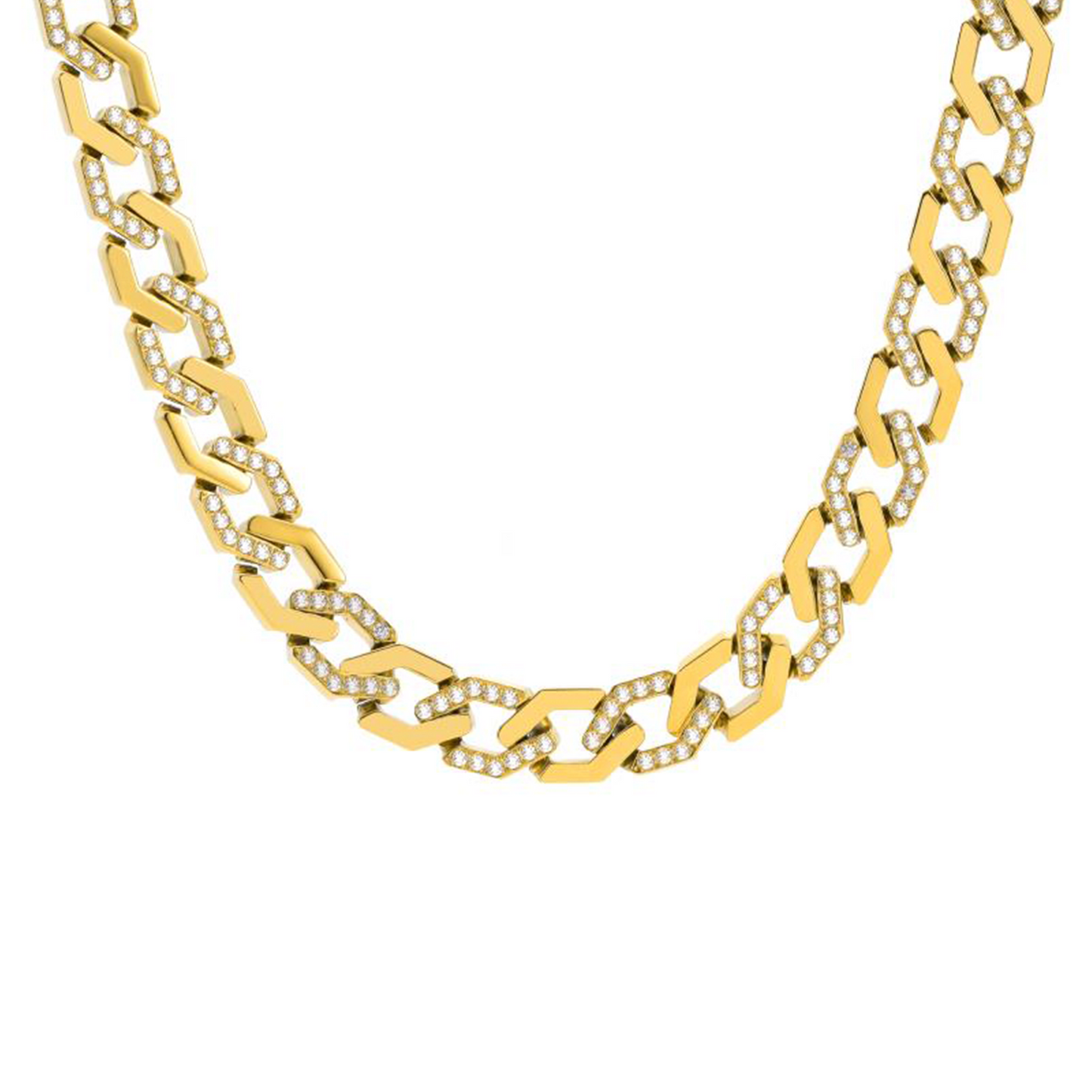 C101G B.Tiff Gold Pavé High Polish Flat Angular Cuban Link Necklace