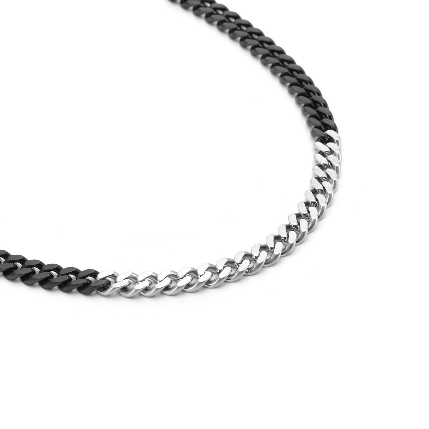 C138BW B.Tiff 2-Tone Matte Black & High Polish Stainless Steel Flat Cuban Link Necklace/ 8mm