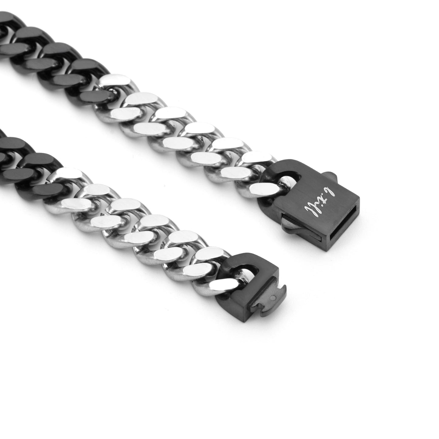 C138BW B.Tiff 2-Tone Matte Black & High Polish Stainless Steel Flat Cuban Link Necklace/ 8mm