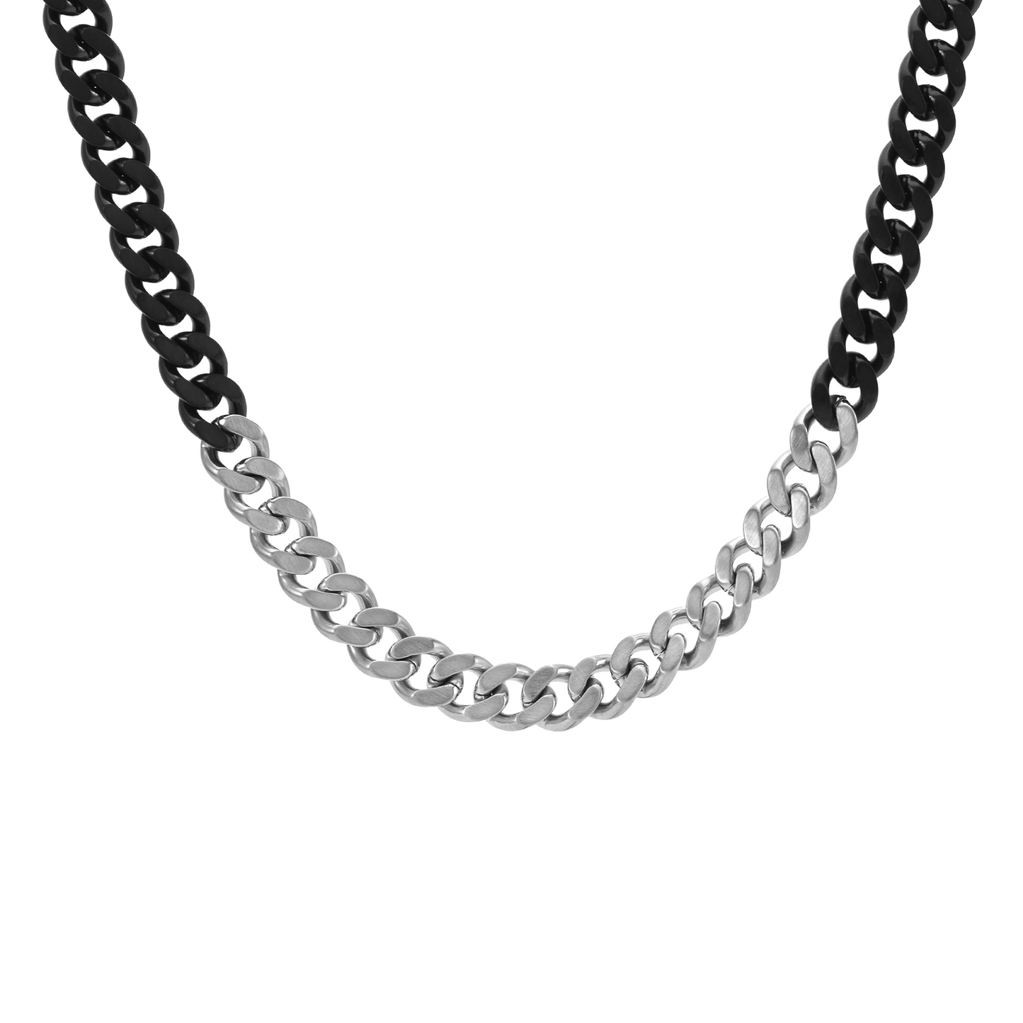 C138BW B.Tiff 2-Tone Matte Black & High Polish Stainless Steel Flat Cuban Link Necklace/ 8mm