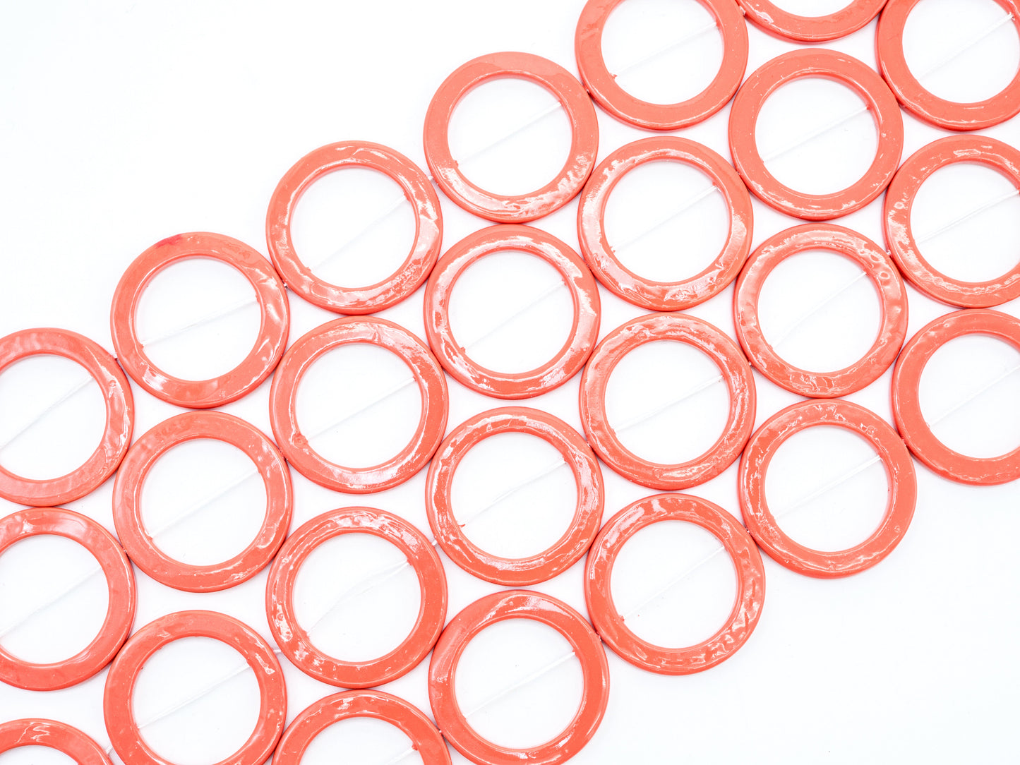40mm Natural Mother of Pearl Beads, Coral Color O Ring Gemstone Beads, Pearl Shell Beads, 15inch full strand, SKU#U190
