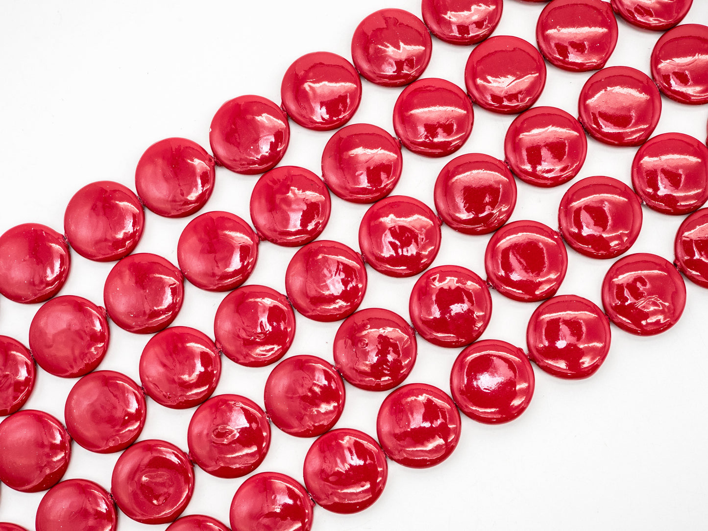 20mm/25mm Natural Mother of Pearl Beads, Red Flat Coin Smooth Gemstone Beads, Red Pearl Shell 15'' full strand, SKU#U187