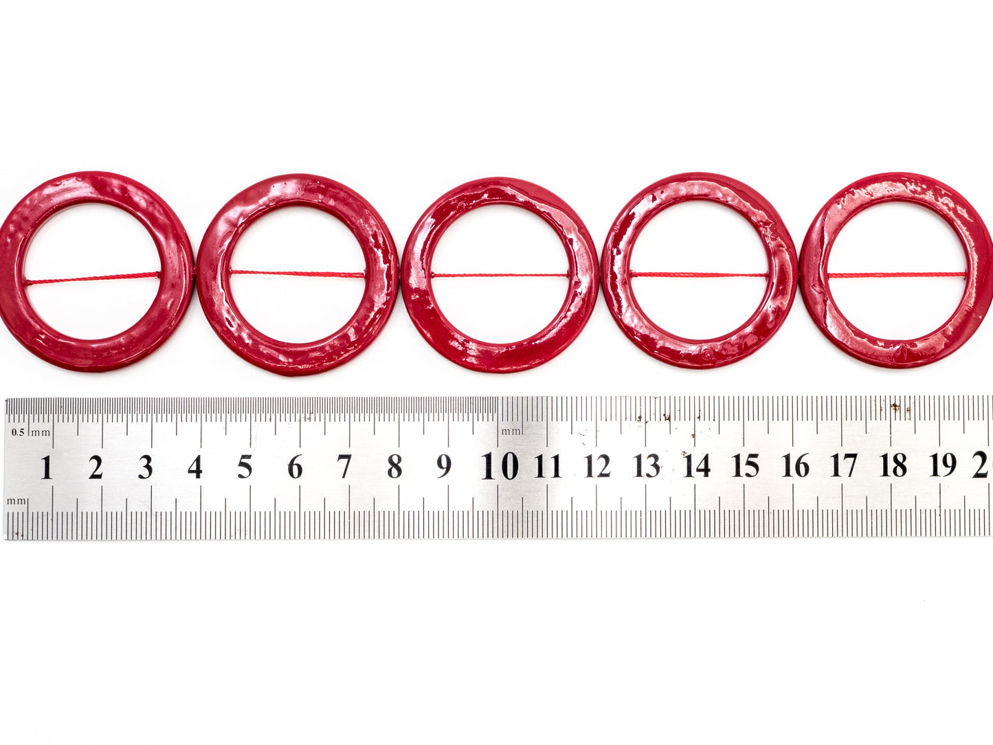 40mm Natural Mother of Pearl Beads, Red Round O Ring Smooth Gemstone Beads, Red Pearl Shell 15inch full strand, SKU#U189