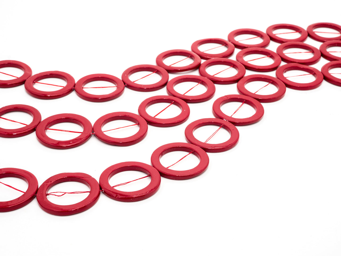 40mm Natural Mother of Pearl Beads, Red Round O Ring Smooth Gemstone Beads, Red Pearl Shell 15inch full strand, SKU#U189