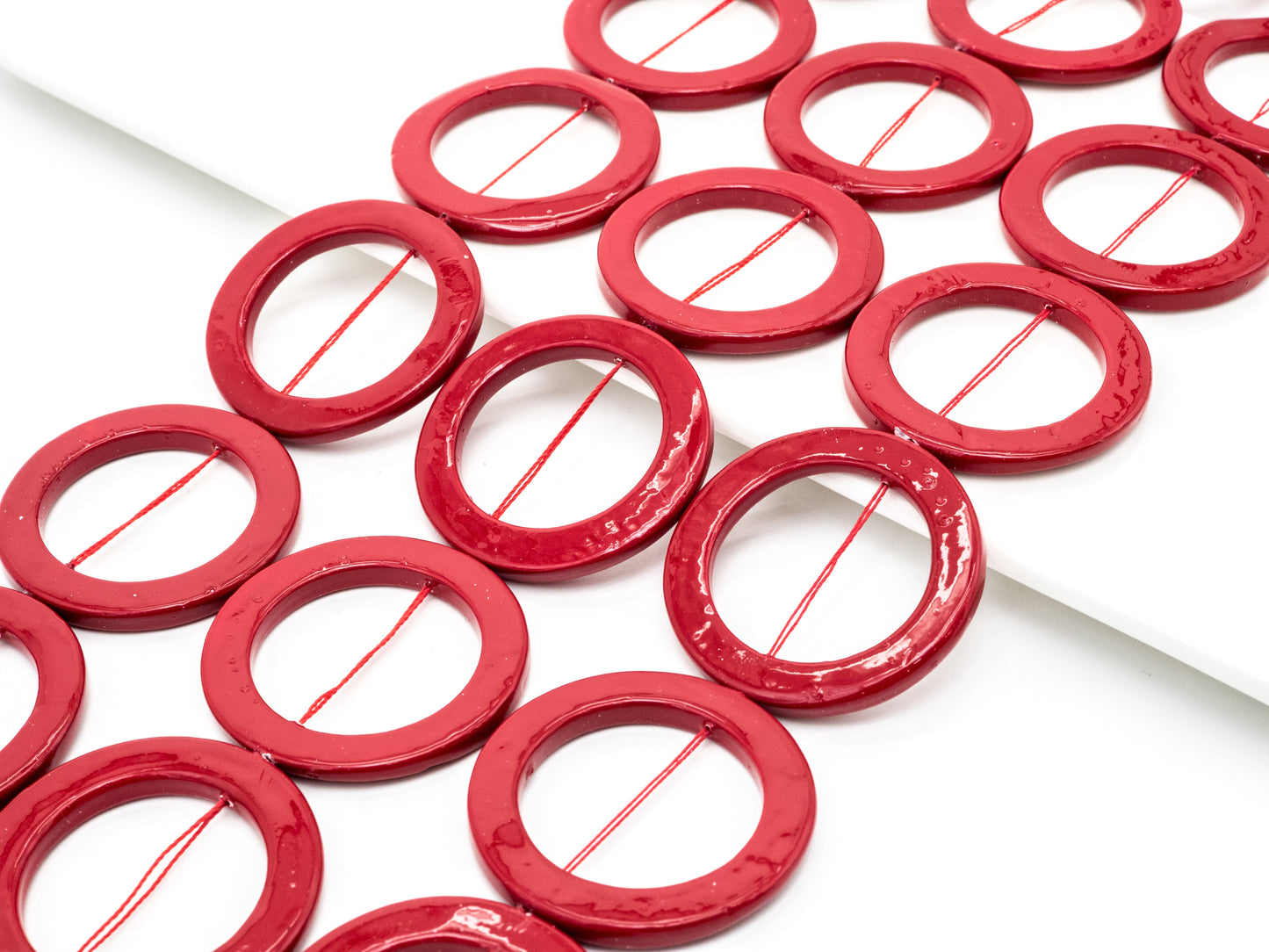 40mm Natural Mother of Pearl Beads, Red Round O Ring Smooth Gemstone Beads, Red Pearl Shell 15inch full strand, SKU#U189