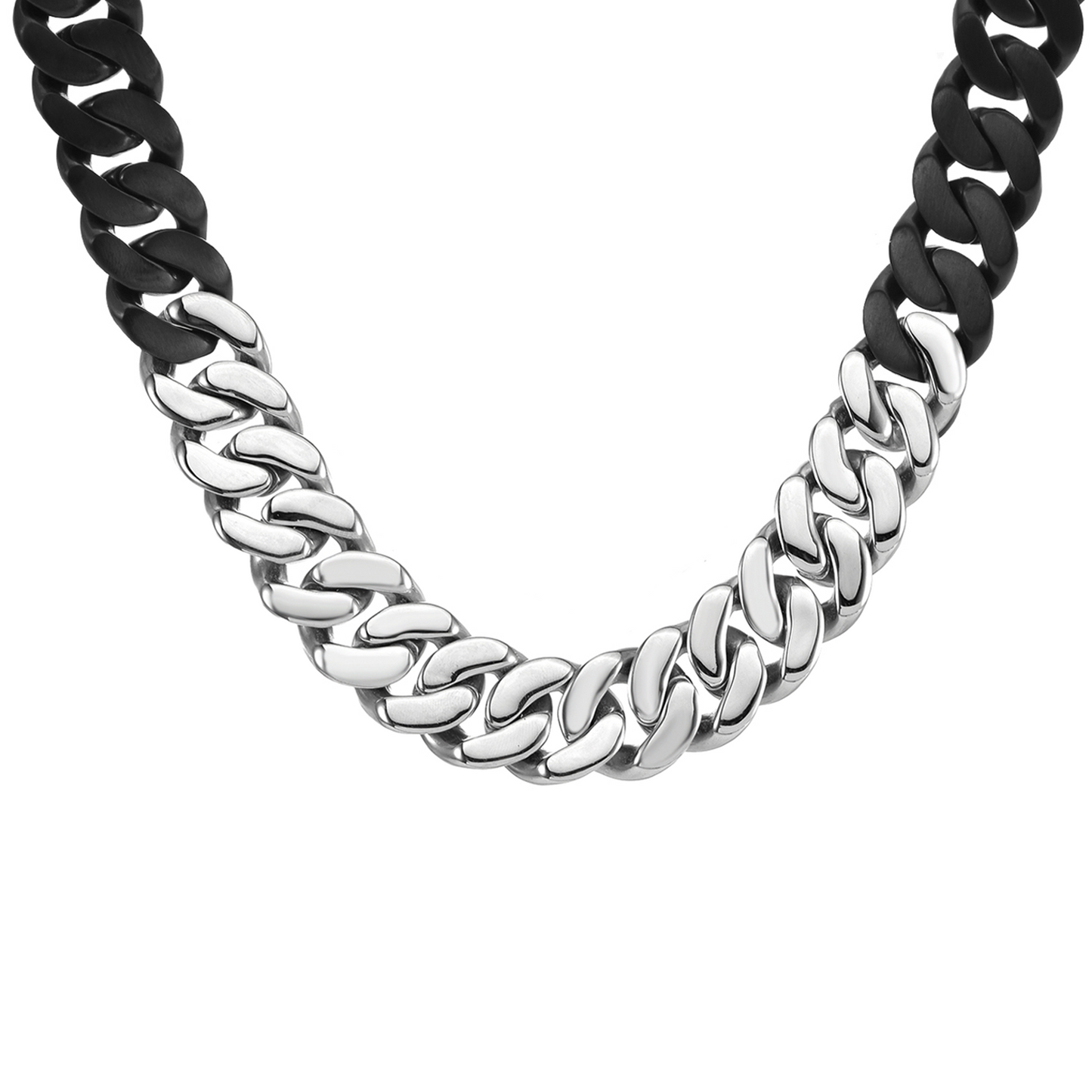 C160BW B.Tiff 2-Tone Black & Stainless Steel Flat Cuban Link Necklace/ 16mm