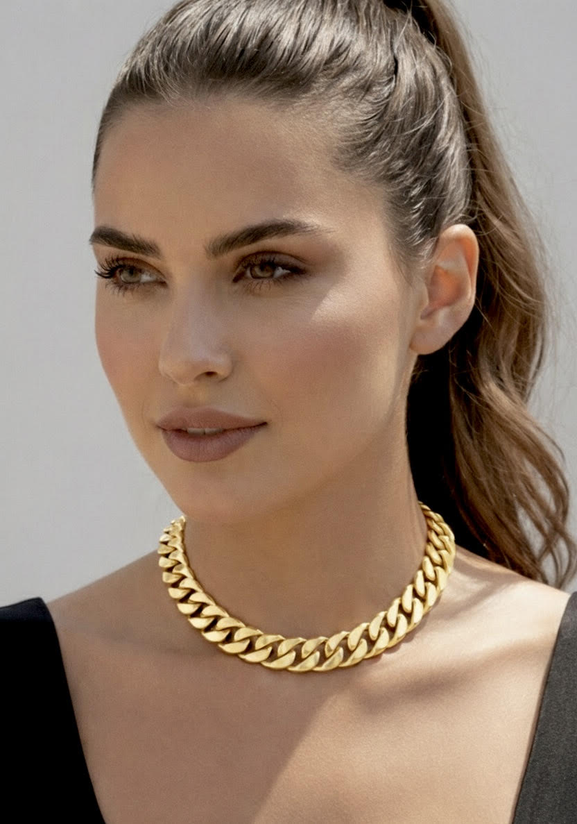 C160G B.Tiff Gold Plated Flat Cuban Link Necklace/ 16mm