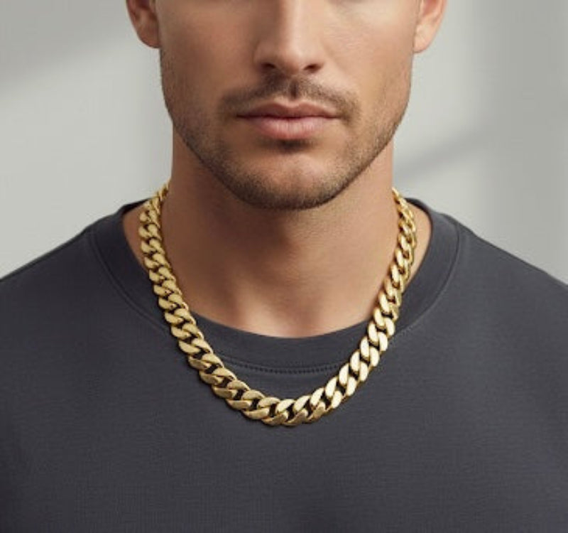C160G B.Tiff Gold Plated Flat Cuban Link Necklace/ 16mm