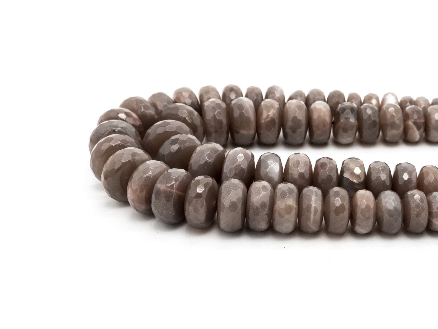 8-18mm Quality Natural Smoky Moonstone Graduated,Faceted/Smooth Rondelle Gemstone Beads, Smoky Color Beads, 15.5inch strand, SKU#U208